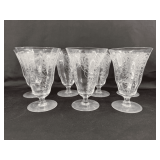 Etched Glass Stemware Set with Serving Bowl - Floral Design