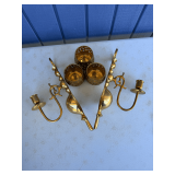 Set of Five Brass Candle Holders - Two Wall Mounts and Three Vessels