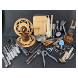 Mixed Culinary Utensil Collection with Scissors, Knives, and Gadgets