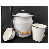 Enamelware Kitchen Collection - Bucket, Ladle, and Measuring Cup