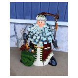 Whimsical Holiday Cheer: Metal Santa Claus Figurine with Curly Ribbon Beard