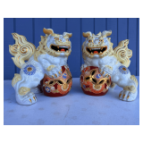 Pair of Japanese Foo Dog Ceramic Figurines