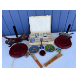 Cloisonné and Carved Wood Grouping