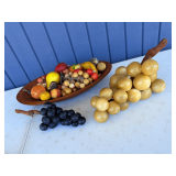 Composition Fruit Assortment with Wood Bowl and Faux Grapes