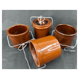 Lot of Four Brown Glazed Ceramic Pots with Wire Bail Handles