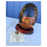 Ne'Qwa Art Hand-Painted Glass Egg on Wood Stand with Certificate