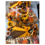 Assorted Fall Decor Lot Featuring Pillows, Floral Bundles, and Sonoma Mugs