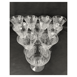 Floral Etched Footed Dessert Dishes - Set of Twelve