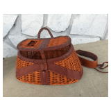Wicker Fishing Creel with Leather Accents