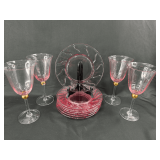Pink Depression Glass Plate and Stemware Set