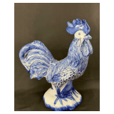 Decorative Porcelain Rooster Figurine, Blue and White