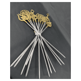 Tarzan Inox Turkey Skewers with Assorted Ornamental Tops - Set of 16