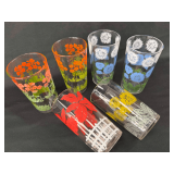 VTG Floral Decorated Drinking Glasses Assortment