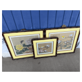Asian Floral and Bird Framed Paintings - Set of Three