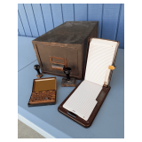 Metal Index Card File with Bates List Finder and Chandler & Rudd Co. Stamp Collection
