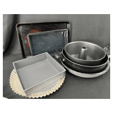 Assorted Baking and Cooking Pans: Green Pan Fry Pan, USA Pan Cookie Sheet, and More