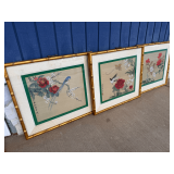 Framed Orientalist Floral and Bird Prints - Set of Three