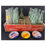 Coca-Cola Crate with Mixed Soda Brand Bottles and Coasters
