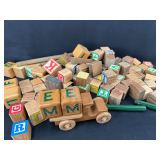 Lot of Alphabet Blocks and Wood Truck
