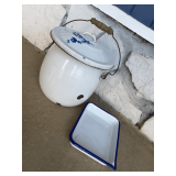 Vintage Enamel Chamber Pot with Lid and Enamel Basin