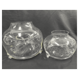 Pair of Vintage Etched Glass Asian Fly Traps
