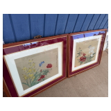 Pair of Framed Floral and Butterfly Art