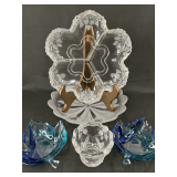 Glass Serving with Blue Leaf Trays