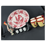 Oneida Fairweather Friends Rooster Collection Serving Platter and Mugs