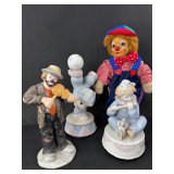 Collection of Three Clown Figurines and One Plush Clown Doll