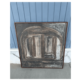 MCM Signed Abstract Architectural Oil Painting on Canvas