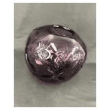 Purple Art Glass Spherical Vase with Internal Swirl Decoration
