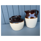 R.R.P. Co. Roseville Two-Tone Ceramic Pitcher and Lidded Crock Set