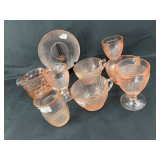 Collection of Jeanette Pink Glassware including Homespun and Diamond Block Patterns
