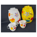 Bartlett-Collins Painted Glass Collection: Two Canisters, Creamer, and Sugar Bowl