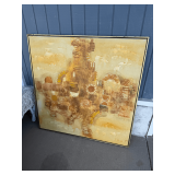 J. Keane Abstract Textured Painting in Gold Tone Frame