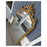 MirrorCraft Gold-Tone Decorative Wall Mirror with Fruit Motif Crest