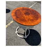 Round Accent Table with Burl Wood Veneer Top and Painted Base