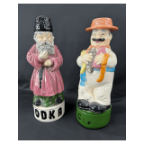 Pair of Figural Ceramic Liquor Decanters, Vodka and Gin