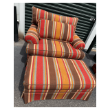 Striped Upholstered Armchair with Matching Ottoman (A)
