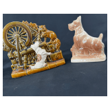 McCoy Ceramic Spinning Wheel Planter and Terrier Figurine Set