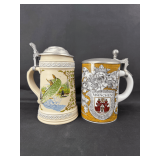 Set of Two German Beer Steins with Metal Lids