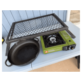 Ozark Trail Portable Camping Stove with Cast Iron Skillet and Folding Grill Grate