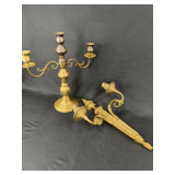 Brass Candelabra and Wall Sconce Set