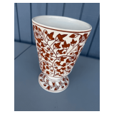 Ceramic Pedestal Vase with Brown Botanical Motif