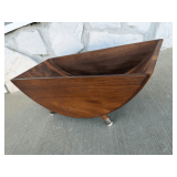 Butcher Block Style Wooden Serving Bowl with Metal Tipped Feet