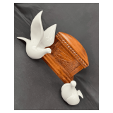 Home Interiors Wooden Coin Bank and Porcelain Dove Figurines