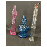 Collection of Three Decorative Glass Bottles and Tool