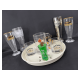 Assorted Barware Collection with Guinness Serving Tray