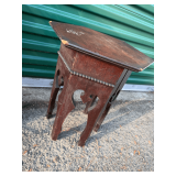 Antique Hexagonal Wooden Side Table with Cutout Details