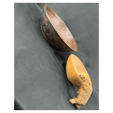 Carved Wooden Tiger Bowl and Relief Carved Elephant Bowl Set